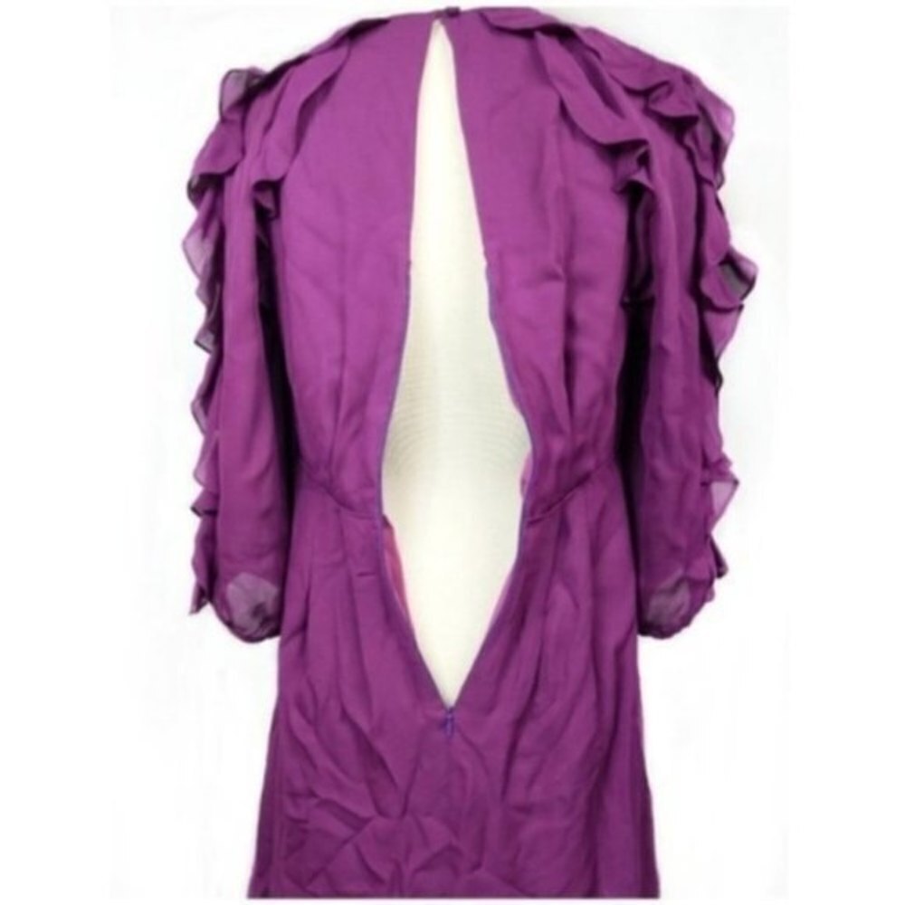 Tibi Pleated Wrap Ruffle Sleeve Keyhole Silk Dress 8 - Picture 7 of 8
